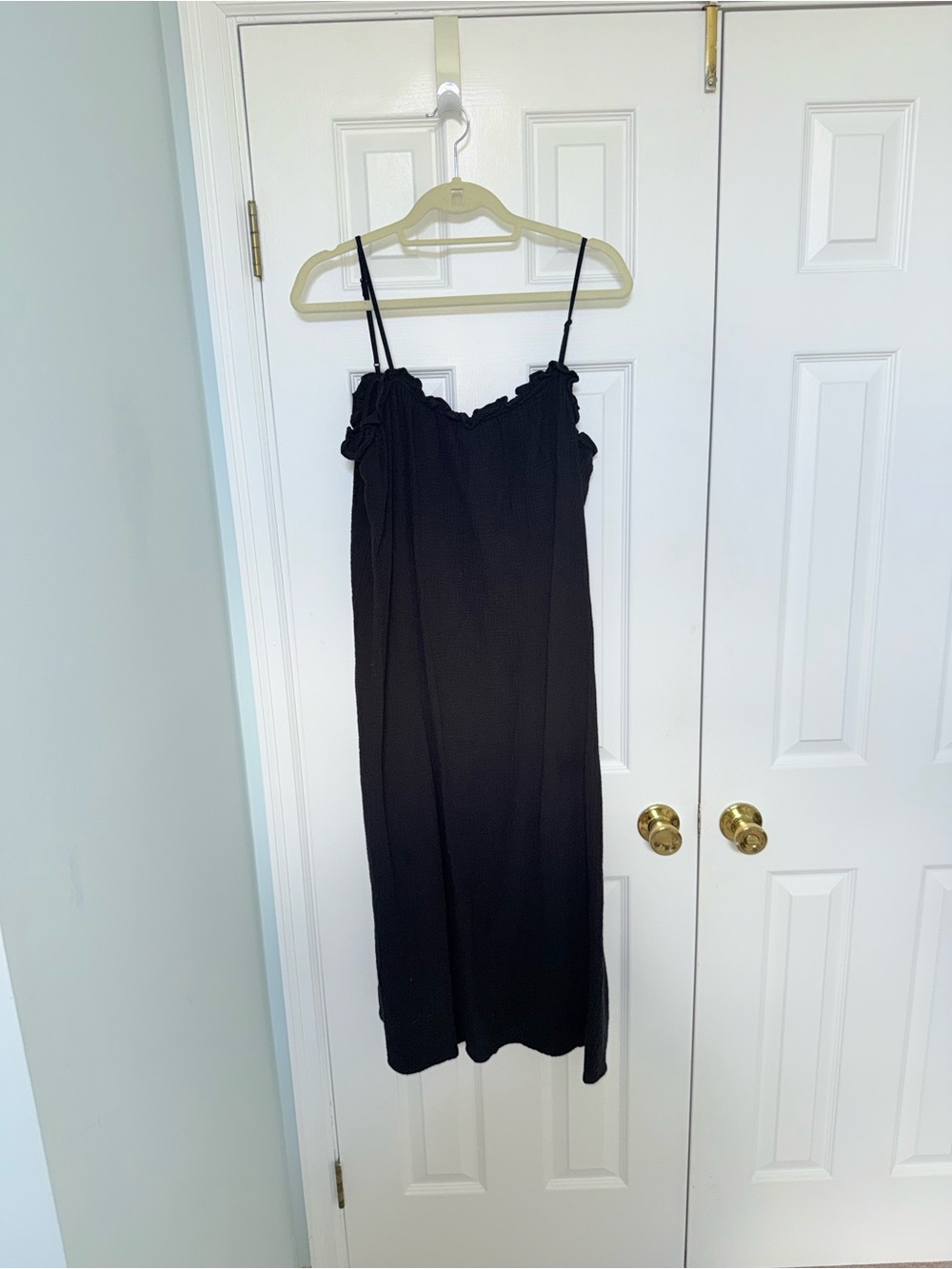 H&M Black Spaghetti-Strap Maxi Dress with Ruffle Neck